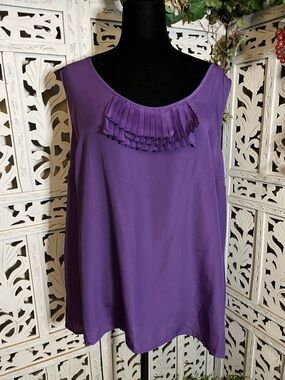 NWT! AVENUE PASSION PURPLE CHIFFON STYLE WITH FRINGE SLEEVELESS TANK TOP